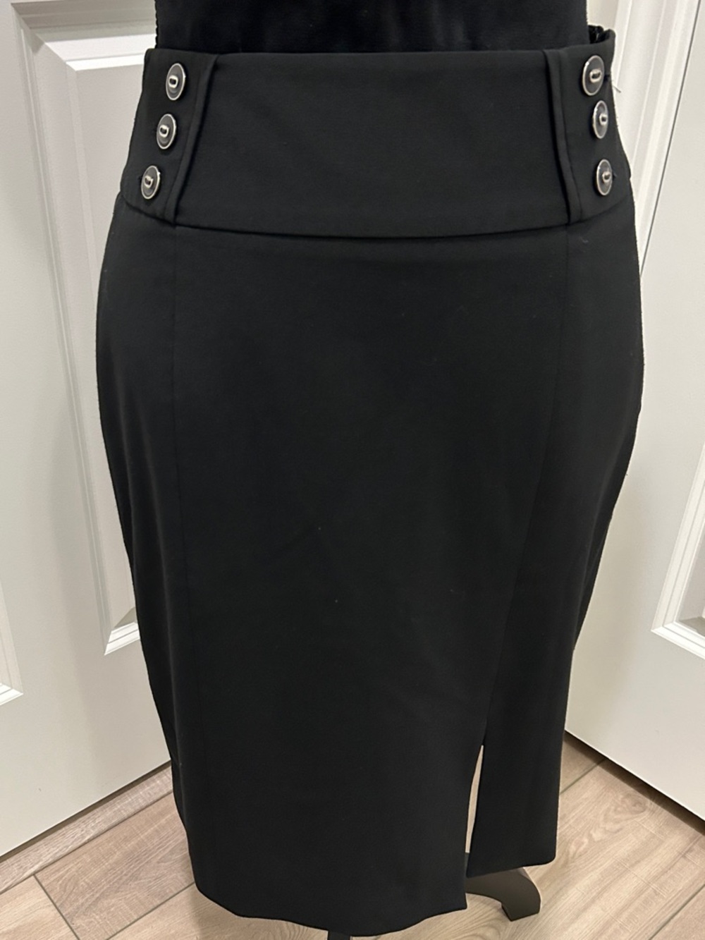 White House Black Market Women’s Black Pencil Skirt Silver & Black  Buttons
